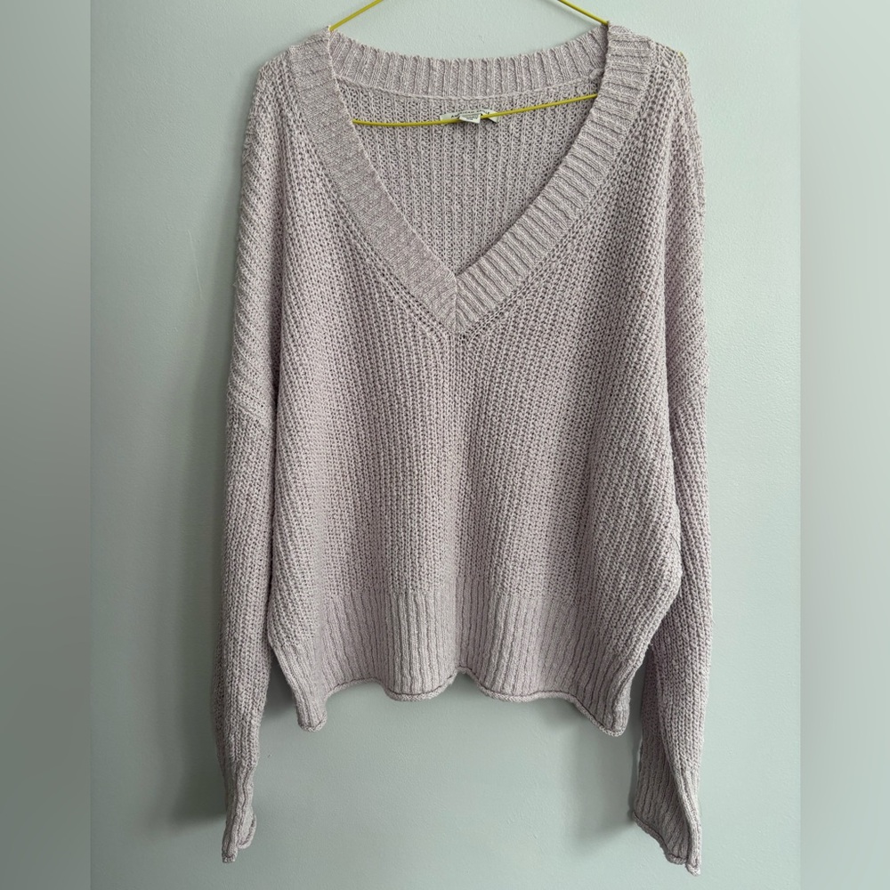 American Eagle Outfitters V-Neck Chunky Knit Sweater Dusty Pink Lighr Purple XS